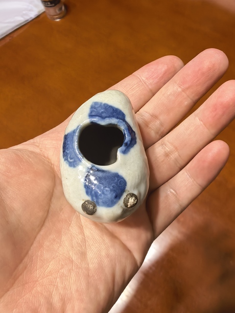 古玩陶瓷白釉藍彩金蟾水盂真品鑒賞圖