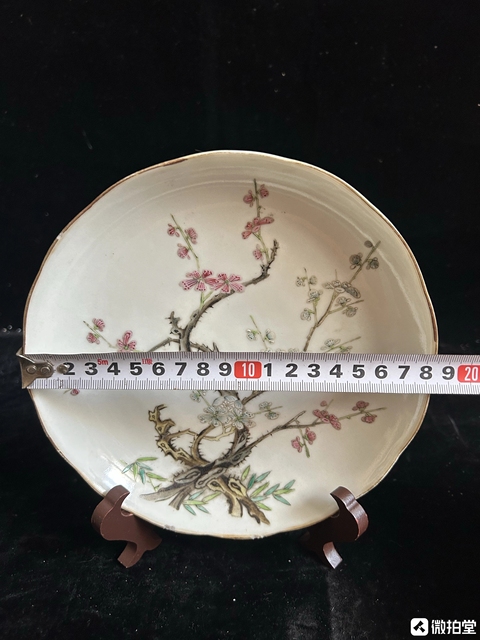 古玩陶瓷清道光 粉彩梅竹雙清盤真品鑒賞圖