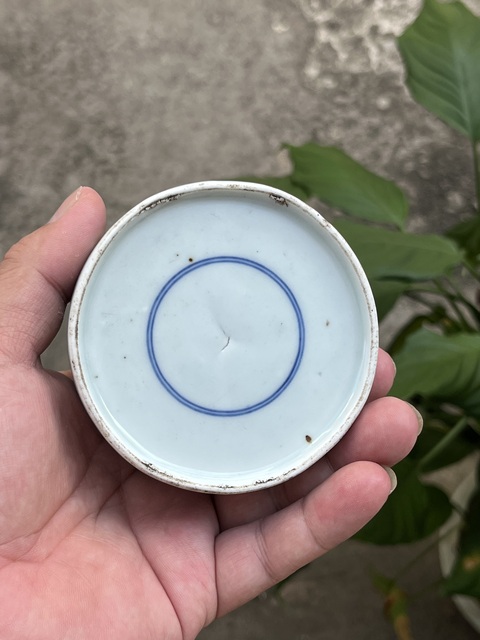 古玩陶瓷樓臺亭閣山水紋青花硯真品鑒賞圖