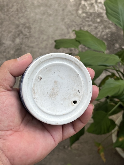 古玩陶瓷樓臺亭閣山水紋青花硯真品鑒賞圖