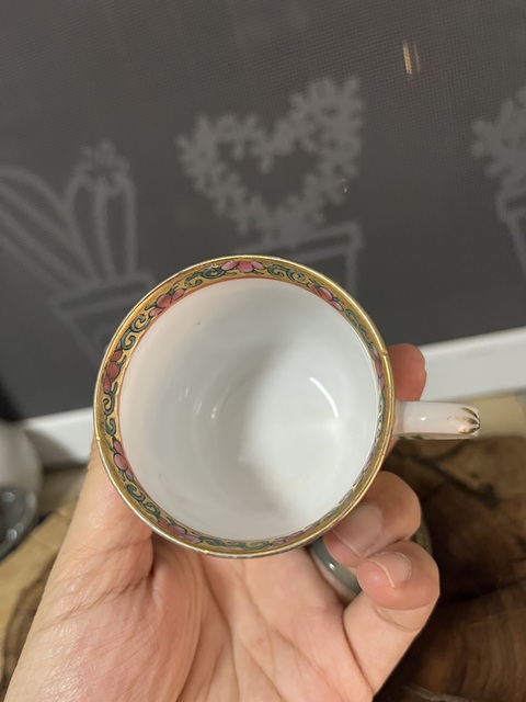 古玩陶瓷花鳥蝶紋廣彩杯盤拍賣,當前價格450元