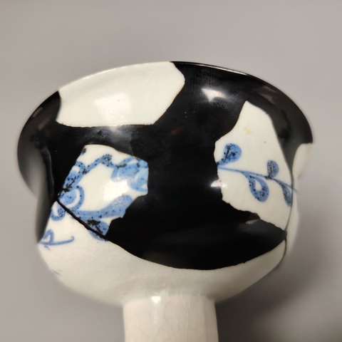 古玩陶瓷元青花印花高足杯，修復(fù)的挺好真品鑒賞圖