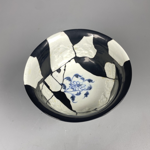 古玩陶瓷元青花印花高足杯，修復(fù)的挺好真品鑒賞圖