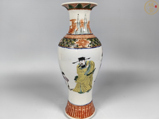 古玩陶瓷粉彩人物故事紋觀音瓶真品鑒賞圖