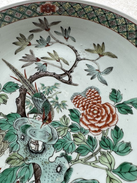 古玩陶瓷清晚·五彩錦雞牡丹紋大盤(pán)（尺寸碩大）拍賣(mài)，當(dāng)前價(jià)格8999元