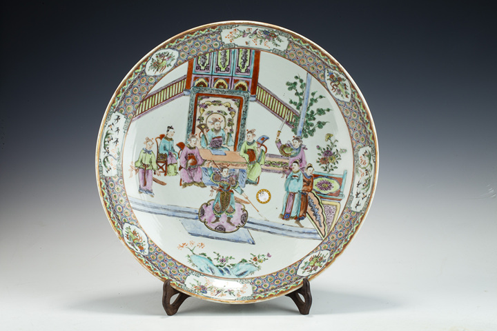 古玩陶瓷清晚·廣彩人物故事紋大盤(pán)拍賣(mài)，當(dāng)前價(jià)格15096元