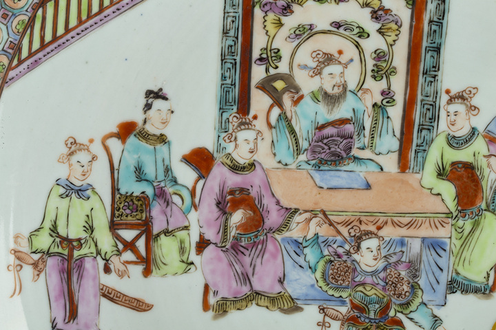 古玩陶瓷清晚·廣彩人物故事紋大盤(pán)拍賣(mài)，當(dāng)前價(jià)格15096元
