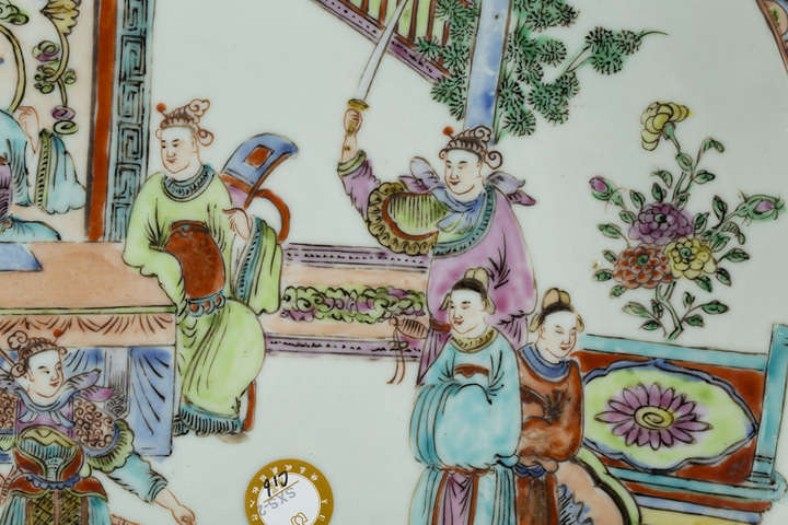 古玩陶瓷清晚·廣彩人物故事紋大盤(pán)拍賣(mài)，當(dāng)前價(jià)格15096元