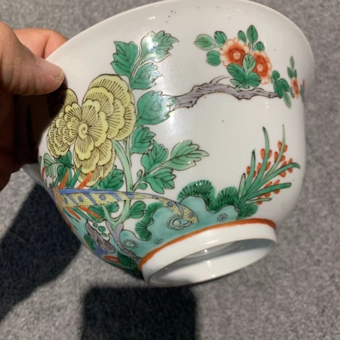 古玩陶瓷花鳥紋五彩碗真品鑒賞圖