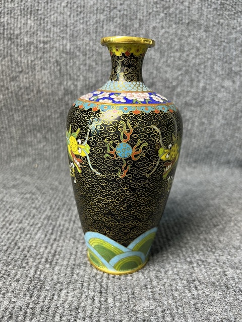古玩雜項銅胎掐絲琺瑯雙龍戲珠紋觀音瓶真品鑒賞圖