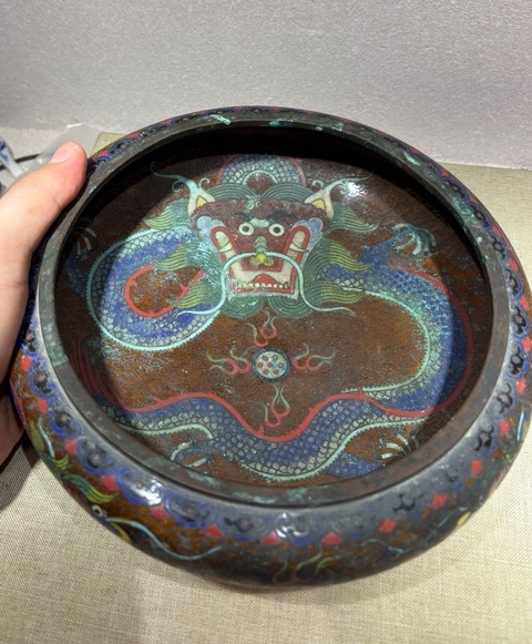 古玩陶瓷民國 銅胎掐絲琺瑯鐋鑼洗真品鑒賞圖