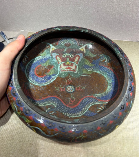 古玩陶瓷民國 銅胎掐絲琺瑯鐋鑼洗真品鑒賞圖