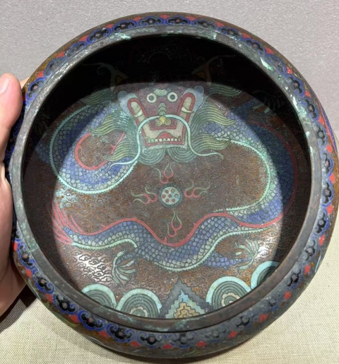 古玩陶瓷民國 銅胎掐絲琺瑯鐋鑼洗真品鑒賞圖