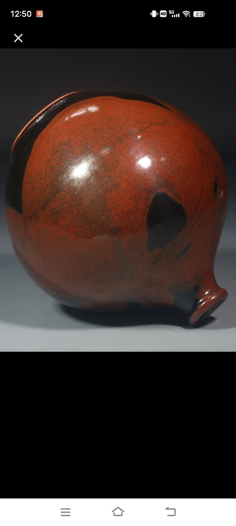 古玩陶瓷日本鐵銹釉花插真品鑒賞圖