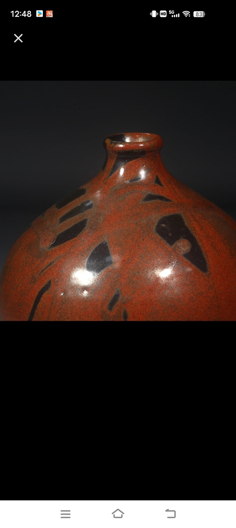 古玩陶瓷日本鐵銹釉花插真品鑒賞圖