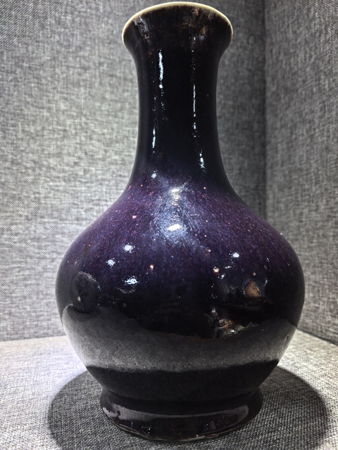 古玩陶瓷窯變釉長頸撇口瓶真品鑒賞圖