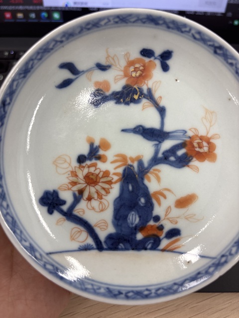 古玩陶瓷青花礬紅描金花鳥碟真品鑒賞圖