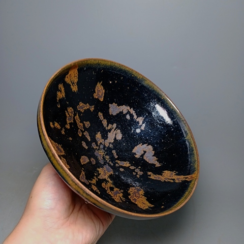 古玩陶瓷元代,磁州窯鐵銹斑茶盞拍賣,當前價格4300元