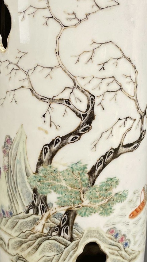 古玩陶瓷清末民國(guó)粉彩帽筒真品鑒賞圖