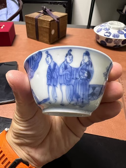 古玩陶瓷人物故事紋杯真品鑒賞圖