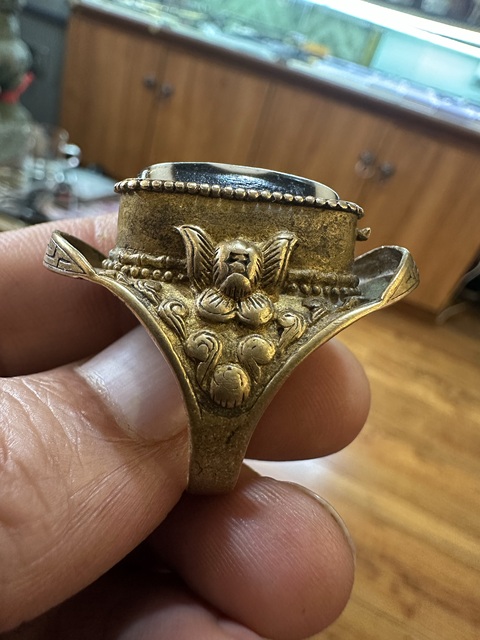 古玩玉器料器天珠鑲嵌戒指真品鑒賞圖