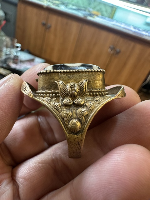古玩玉器料器天珠鑲嵌戒指真品鑒賞圖