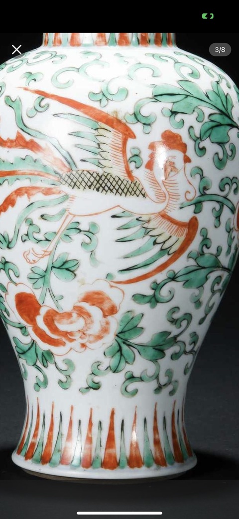 古玩陶瓷五彩鳳穿牡丹紋雞腿瓶真品鑒賞圖