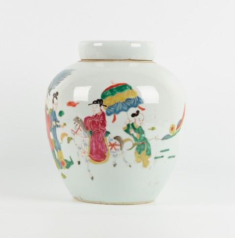 古玩陶瓷人物紋粉彩蓋罐真品鑒賞圖