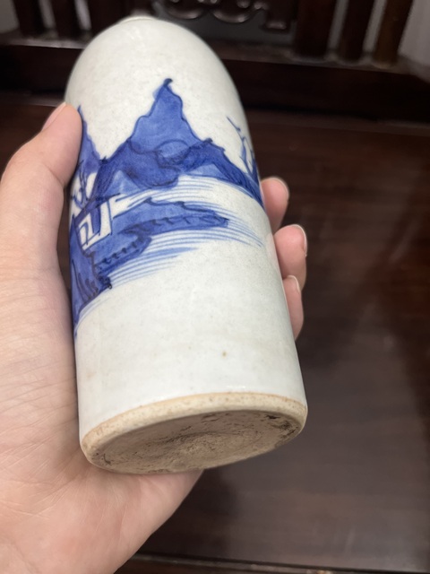 古玩陶瓷順治山水紋青花一筒瓶拍賣，當前價格7000元