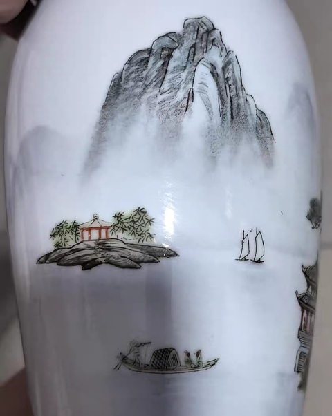 古玩陶瓷創匯期世寧款 山水紋盤口瓶拍賣,當前價格588元