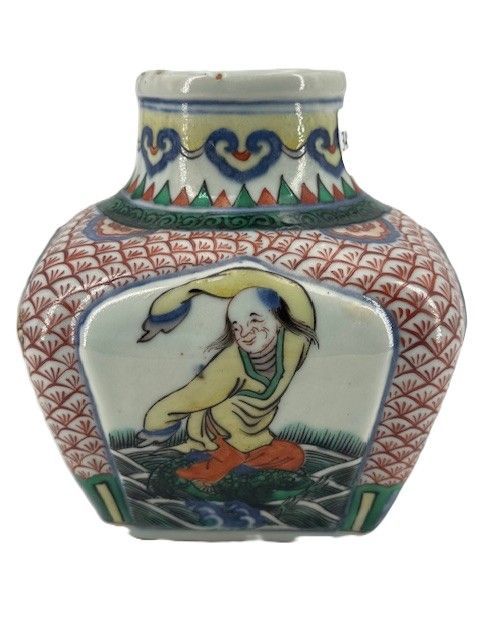 古玩陶瓷青花五彩神仙人物魚簍尊真品鑒賞圖