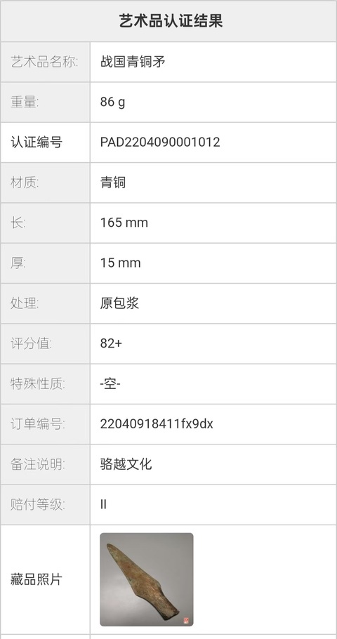 古玩銅器戰國·矛真品鑒賞圖