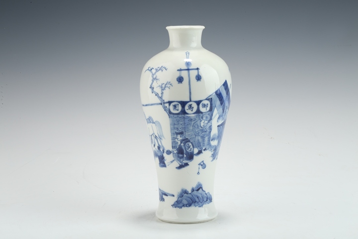 古玩陶瓷清晚·青花“御馬圖”梅瓶真品鑒賞圖