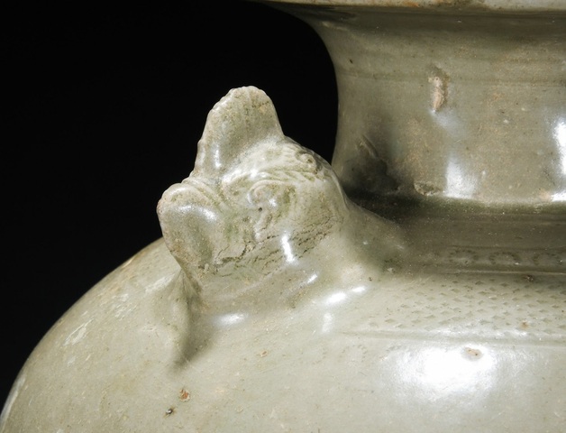 古玩陶瓷越窯青瓷雞首盤口壺真品鑒賞圖