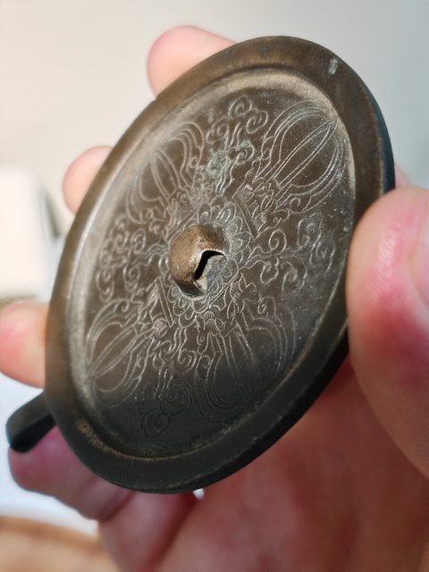 古玩銅器金剛杵紋銅鏡真品鑒賞圖