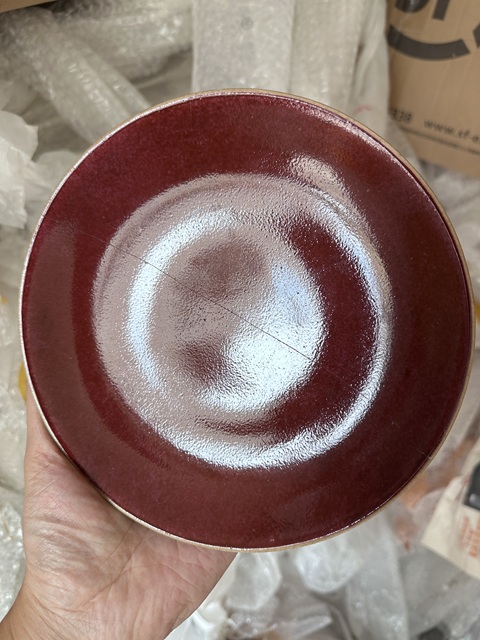 古玩陶瓷胭脂紅釉盤真品鑒賞圖