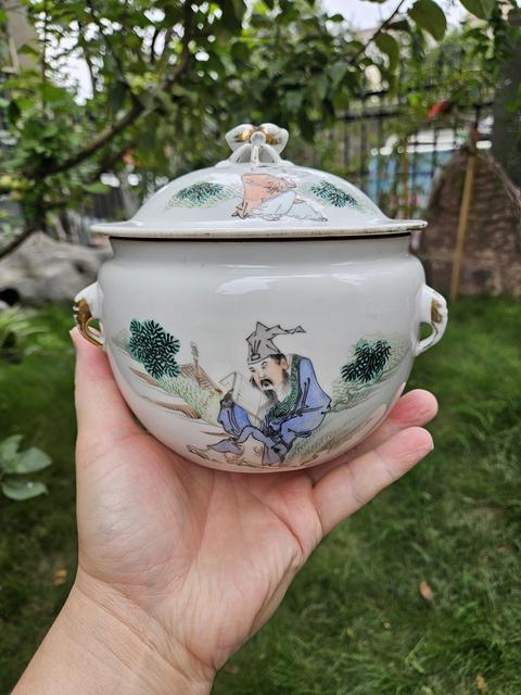 古玩陶瓷民國 粉彩人物紋糖缸真品鑒賞圖