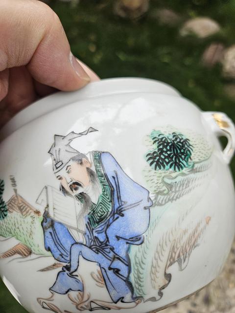 古玩陶瓷民國 粉彩人物紋糖缸真品鑒賞圖