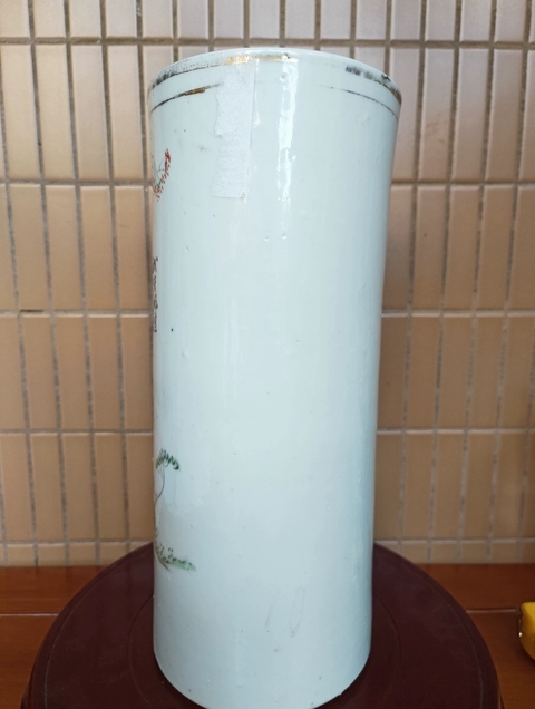 古玩陶瓷油粉彩人物故事紋帽筒真品鑒賞圖