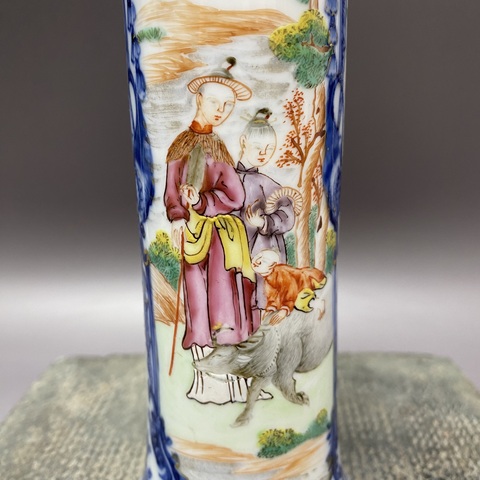 古玩陶瓷人物紋青花廣彩束腰花觚真品鑒賞圖