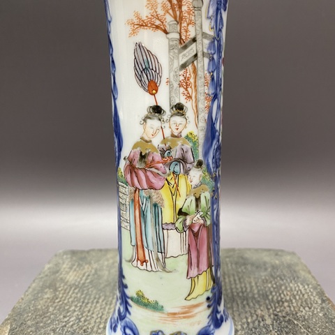 古玩陶瓷人物紋青花廣彩束腰花觚真品鑒賞圖