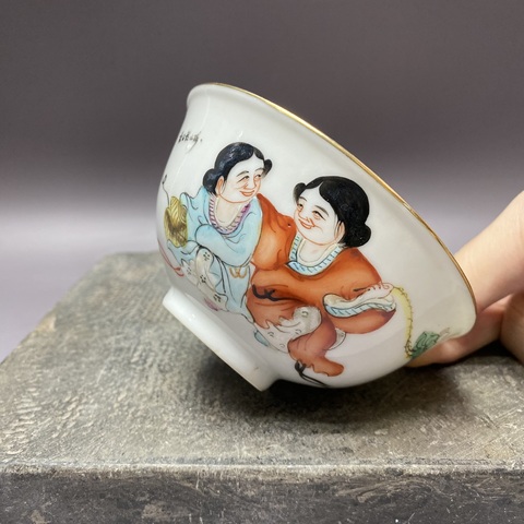 古玩陶瓷和合二仙茶圓真品鑒賞圖