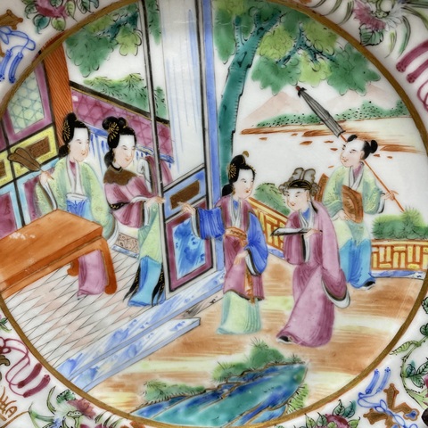 古玩陶瓷清道光·大觀園人物故事廣彩盤(pán)拍賣(mài)，當(dāng)前價(jià)格1860元