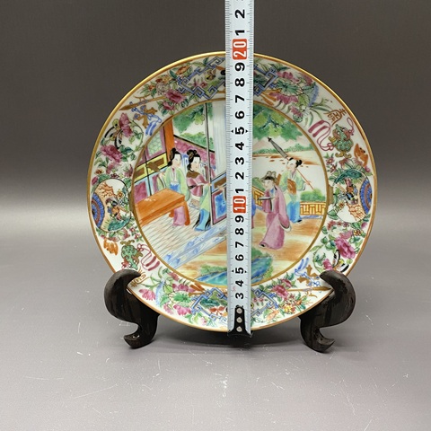 古玩陶瓷清道光·大觀園人物故事廣彩盤(pán)拍賣(mài)，當(dāng)前價(jià)格1860元
