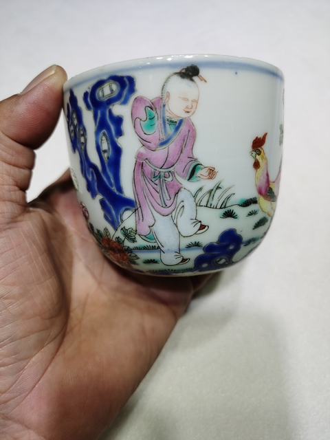 古玩陶瓷粉彩人物故事詩文杯真品鑒賞圖