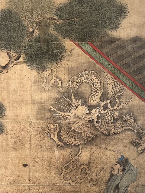 古玩字畫佚名工筆重彩葉公好龍立軸真品鑒賞圖