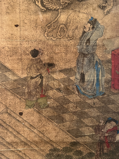 古玩字畫佚名工筆重彩葉公好龍立軸真品鑒賞圖