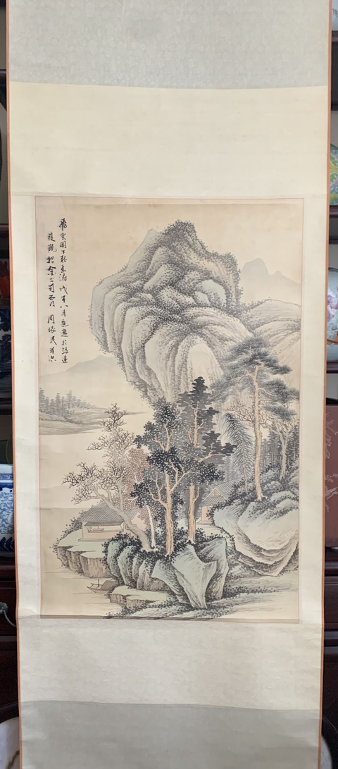 古玩字畫周懷民款山水真品鑒賞圖