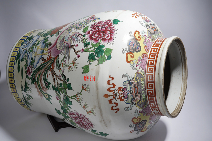 古玩陶瓷清中晚·粉彩鳳凰牡丹紋大將軍罐真品鑒賞圖