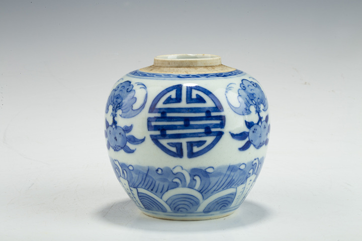 古玩陶瓷清道光·青花福壽紋小罐真品鑒賞圖